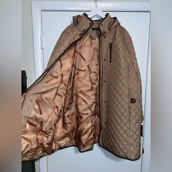 $290 NWT Lauren Ralph Lauren Women's Camel Brown Hooded Quilted Coat Plus Sz 3X - Picture 8 of 12